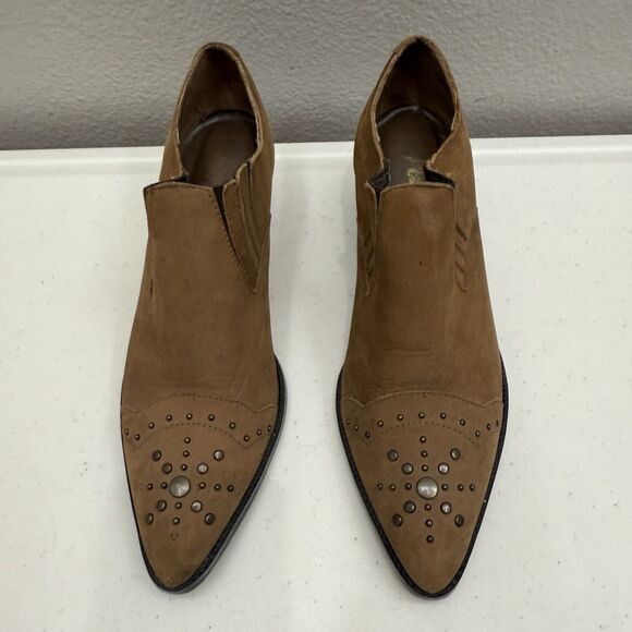 Womens Western Boots Tan Shoe 6.5 Leather Studded Ankle Brown - Picture 3 of 9